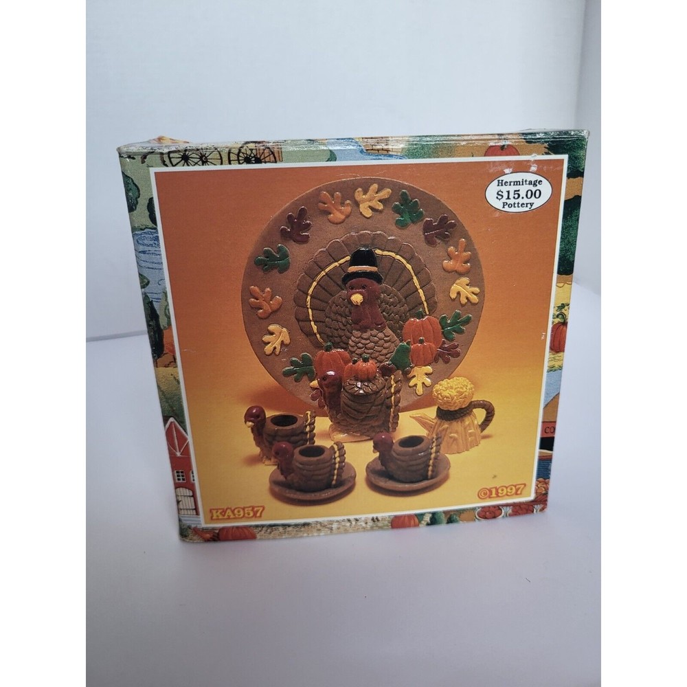 Loomco International Hermitage Pottery 9 Pcs Thanksgiving Mini Tea Set Dollhouse